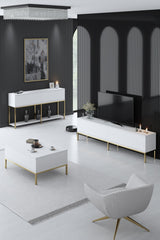 Set mobilă pentru sufragerie Lord, Diverse culori, 180x30x47 cm - Alb - Auriu | SKU: 618BLY1203 | Set mobilă pentru sufragerie Lord, 180x30x47 cm, varianta Alb - Auriu, produs pentru amenajarea locuinței, disponibil online în România la CasaMob