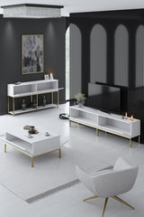 Set mobilă pentru sufragerie Lord, Diverse culori, 180x30x47 cm - Alb - Auriu | SKU: 618BLY1203 | Set mobilă pentru sufragerie Lord, 180x30x47 cm, varianta Alb - Auriu, produs pentru amenajarea locuinței, disponibil online în România la CasaMob