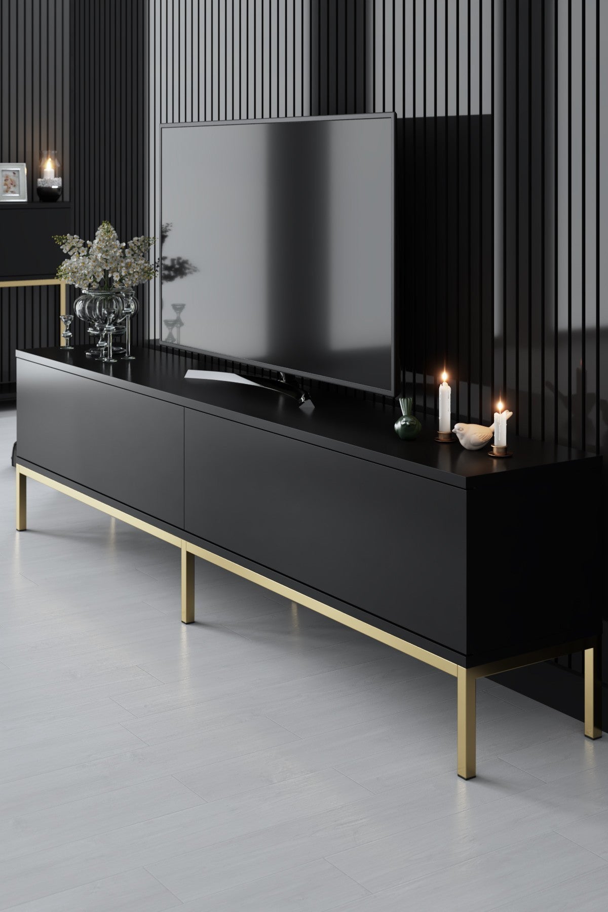 Comodă TV Lord, Diverse culori, 180x30x47 cm - Negru | SKU: 618BLY1220 | Comodă TV Lord, 180x30x47 cm, varianta Negru, produs pentru amenajarea locuinței, disponibil online în România la CasaMob