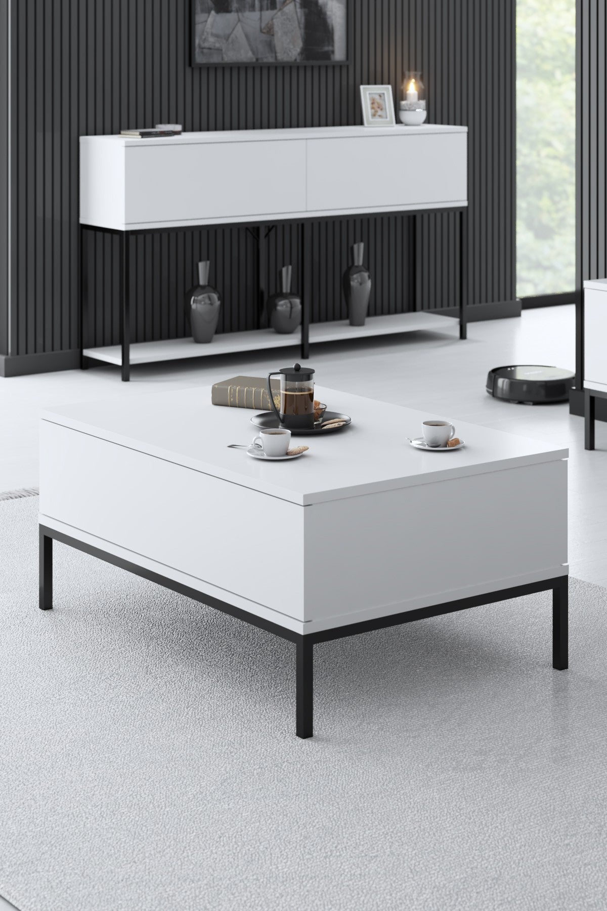 Set mobilă pentru sufragerie Lord, Diverse culori, 180x30x47 cm - Negru - Alb | SKU: 618BLY1211 | Set mobilă pentru sufragerie Lord, 180x30x47 cm, varianta Negru - Alb, produs pentru amenajarea locuinței, disponibil online în România la CasaMob