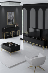 Set mobilă pentru sufragerie Lord, Diverse culori, 180x30x47 cm - Negru - Auriu | SKU: 618BLY1215 | Set mobilă pentru sufragerie Lord, 180x30x47 cm, varianta Negru - Auriu, produs pentru amenajarea locuinței, disponibil online în România la CasaMob