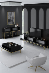 Set mobilă pentru sufragerie Lord, Diverse culori, 180x30x47 cm - Negru - Auriu | SKU: 618BLY1215 | Set mobilă pentru sufragerie Lord, 180x30x47 cm, varianta Negru - Auriu, produs pentru amenajarea locuinței, disponibil online în România la CasaMob