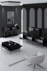 Set mobilă pentru sufragerie Lord, Diverse culori, 180x30x47 cm - Negru - Argintiu | SKU: 618BLY1219 | Set mobilă pentru sufragerie Lord, 180x30x47 cm, varianta Negru - Argintiu, produs pentru amenajarea locuinței, disponibil online în România la CasaMob