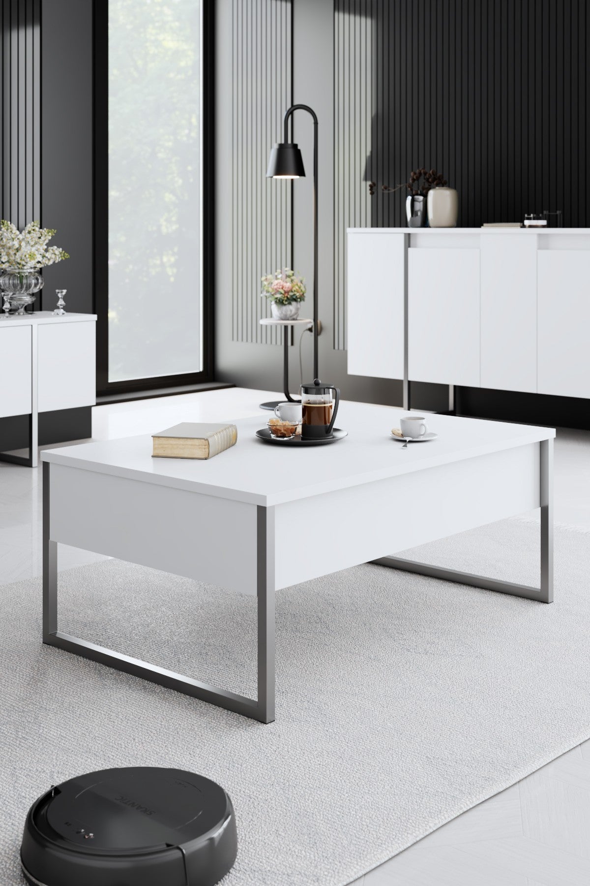 Set mobilă pentru sufragerie Luxe, Diverse culori, Diverse dimensiuni - Alb - Argintiu - 180x30x50 cm | SKU: 618BLY1225 | Set mobilă pentru sufragerie Luxe, varianta Alb - Argintiu - 180x30x50 cm, produs pentru amenajarea locuinței, disponibil online în România la CasaMob