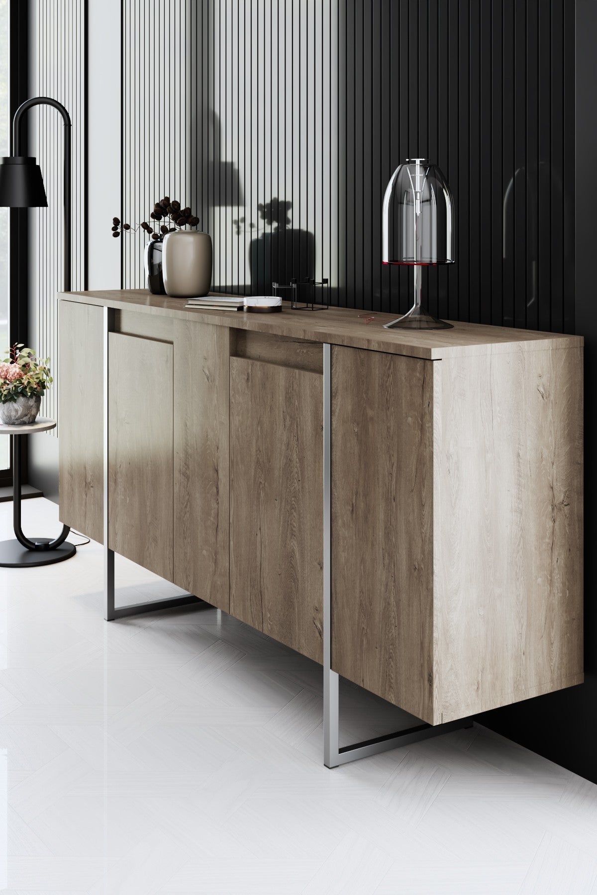 Set mobilă pentru sufragerie Luxe, Diverse culori, Diverse dimensiuni - Nuc - Argintiu - 180x30x50 cm | SKU: 618BLY1226 | Set mobilă pentru sufragerie Luxe, varianta Nuc - Argintiu - 180x30x50 cm, produs pentru amenajarea locuinței, disponibil online în România la CasaMob