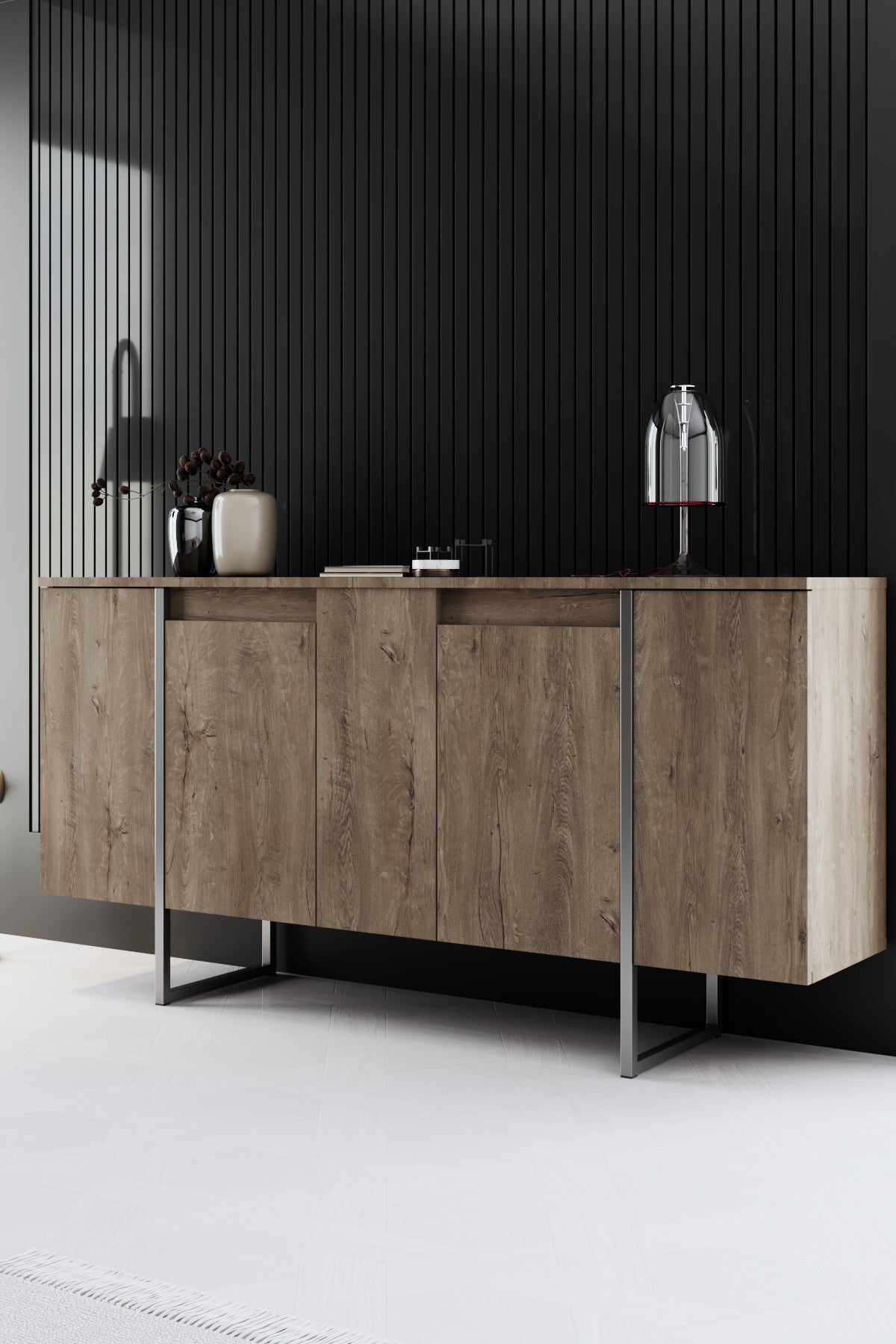 Set mobilă pentru sufragerie Luxe, Diverse culori, Diverse dimensiuni - Nuc - Argintiu - 180x30x50 cm | SKU: 618BLY1226 | Set mobilă pentru sufragerie Luxe, varianta Nuc - Argintiu - 180x30x50 cm, produs pentru amenajarea locuinței, disponibil online în România la CasaMob
