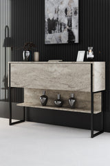 Set mobilă pentru sufragerie Luxe Set, Diverse culori, 180x30x47 cm - Travertin - Negru | SKU: 618BLY1227 | Set mobilă pentru sufragerie Luxe Set, 180x30x47 cm, varianta Travertin - Negru, produs pentru amenajarea locuinței, disponibil online în România la CasaMob