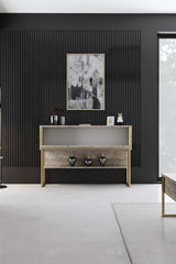 Set mobilă pentru sufragerie Luxe Set, Diverse culori, 180x30x47 cm - Travertin - Auriu | SKU: 618BLY1228 | Set mobilă pentru sufragerie Luxe Set, 180x30x47 cm, varianta Travertin - Auriu, produs pentru amenajarea locuinței, disponibil online în România la CasaMob