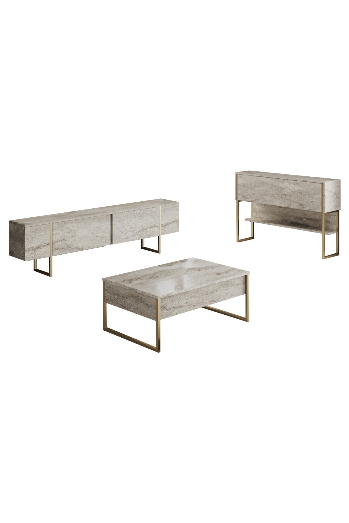 Set mobilă pentru sufragerie Luxe Set, Diverse culori, 180x30x47 cm - Travertin - Auriu | SKU: 618BLY1228 | Set mobilă pentru sufragerie Luxe Set, 180x30x47 cm, varianta Travertin - Auriu, produs pentru amenajarea locuinței, disponibil online în România la CasaMob