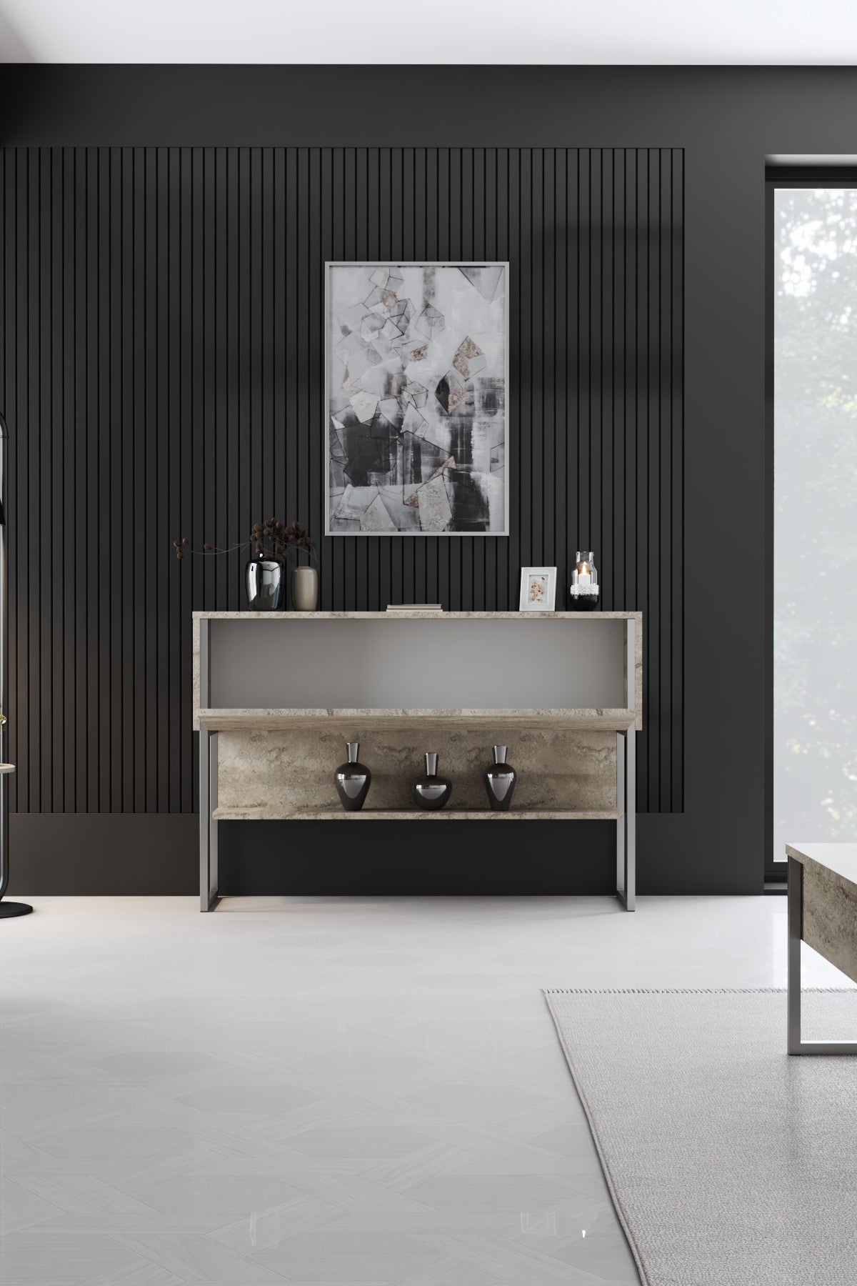 Set mobilă pentru sufragerie Luxe Set, Diverse culori, 180x30x47 cm - Travertin - Argintiu | SKU: 618BLY1229 | Set mobilă pentru sufragerie Luxe Set, 180x30x47 cm, varianta Travertin - Argintiu, produs pentru amenajarea locuinței, disponibil online în România la CasaMob