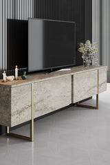 Comodă TV Luxe, Diverse culori, 180x30x50 cm - Travertin - Auriu | SKU: 618BLY1254 | Comodă TV Luxe, 180x30x50 cm, varianta Travertin - Auriu, produs pentru amenajarea locuinței, disponibil online în România la CasaMob