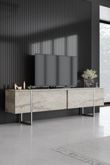 Comodă TV Luxe, Diverse culori, 180x30x50 cm - Travertin - Argintiu | SKU: 618BLY1255 | Comodă TV Luxe, 180x30x50 cm, varianta Travertin - Argintiu, produs pentru amenajarea locuinței, disponibil online în România la CasaMob