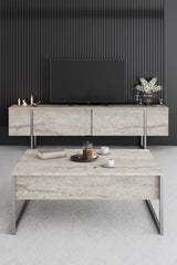 Comodă TV Luxe, Diverse culori, 180x30x50 cm - Travertin - Argintiu | SKU: 618BLY1255 | Comodă TV Luxe, 180x30x50 cm, varianta Travertin - Argintiu, produs pentru amenajarea locuinței, disponibil online în România la CasaMob