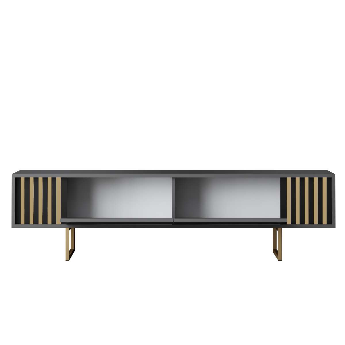 Comodă TV auriu Line, Diverse culori, 180x30x18 cm - Antracit - Auriu | SKU: 618BLY1281 | Comodă TV auriu Line, 180x30x18 cm, varianta Antracit - Auriu, produs pentru amenajarea locuinței, disponibil online în România la CasaMob