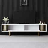 Comodă TV auriu Line, Diverse culori, 180x30x18 cm - Alb - Auriu | SKU: 618BLY1282 | Comodă TV auriu Line, 180x30x18 cm, varianta Alb - Auriu, produs pentru amenajarea locuinței, disponibil online în România la CasaMob