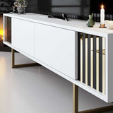 Comodă TV auriu Line, Diverse culori, 180x30x18 cm - Alb - Auriu | SKU: 618BLY1282 | Comodă TV auriu Line, 180x30x18 cm, varianta Alb - Auriu, produs pentru amenajarea locuinței, disponibil online în România la CasaMob