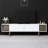 Comodă TV auriu Line, Diverse culori, 180x30x18 cm - Alb - Auriu | SKU: 618BLY1282 | Comodă TV auriu Line, 180x30x18 cm, varianta Alb - Auriu, produs pentru amenajarea locuinței, disponibil online în România la CasaMob