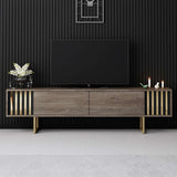 Comodă TV Gold Line - Walnut, Black, Nuc - Auriu, 180x30x18 cm