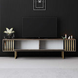 Comodă TV Gold Line - Walnut, Black, Nuc - Auriu, 180x30x18 cm