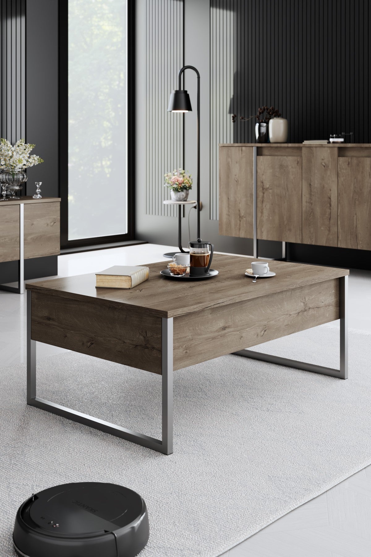 Măsuță de cafea Luxe, Diverse culori, 90x60x40 cm - Nuc - Argintiu | SKU: 618BLY1352 | Măsuță de cafea Luxe, 90x60x40 cm, varianta Nuc - Argintiu, produs pentru amenajarea locuinței, disponibil online în România la CasaMob