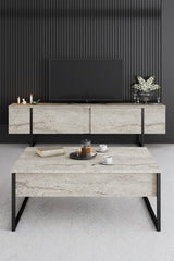 Măsuță de cafea Luxe, Diverse culori, 90x60x40 cm - Travertin - Negru | SKU: 618BLY1353 | Măsuță de cafea Luxe, 90x60x40 cm, varianta Travertin - Negru, produs pentru amenajarea locuinței, disponibil online în România la CasaMob