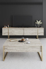 Măsuță de cafea Luxe, Diverse culori, 90x60x40 cm - Travertin - Auriu | SKU: 618BLY1354 | Măsuță de cafea Luxe, 90x60x40 cm, varianta Travertin - Auriu, produs pentru amenajarea locuinței, disponibil online în România la CasaMob