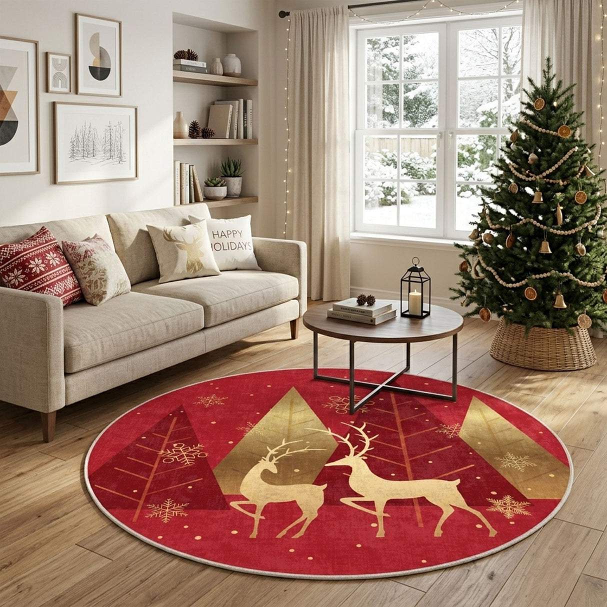 Covor Woopamuk447, Roșu - Auriu, Diverse dimensiuni - Ø120x5 cm | SKU: 633HFT1449 | Covor Woopamuk447, Roșu - Auriu, varianta Ø120x5 cm, produs pentru amenajarea locuinței, disponibil online în România la CasaMob