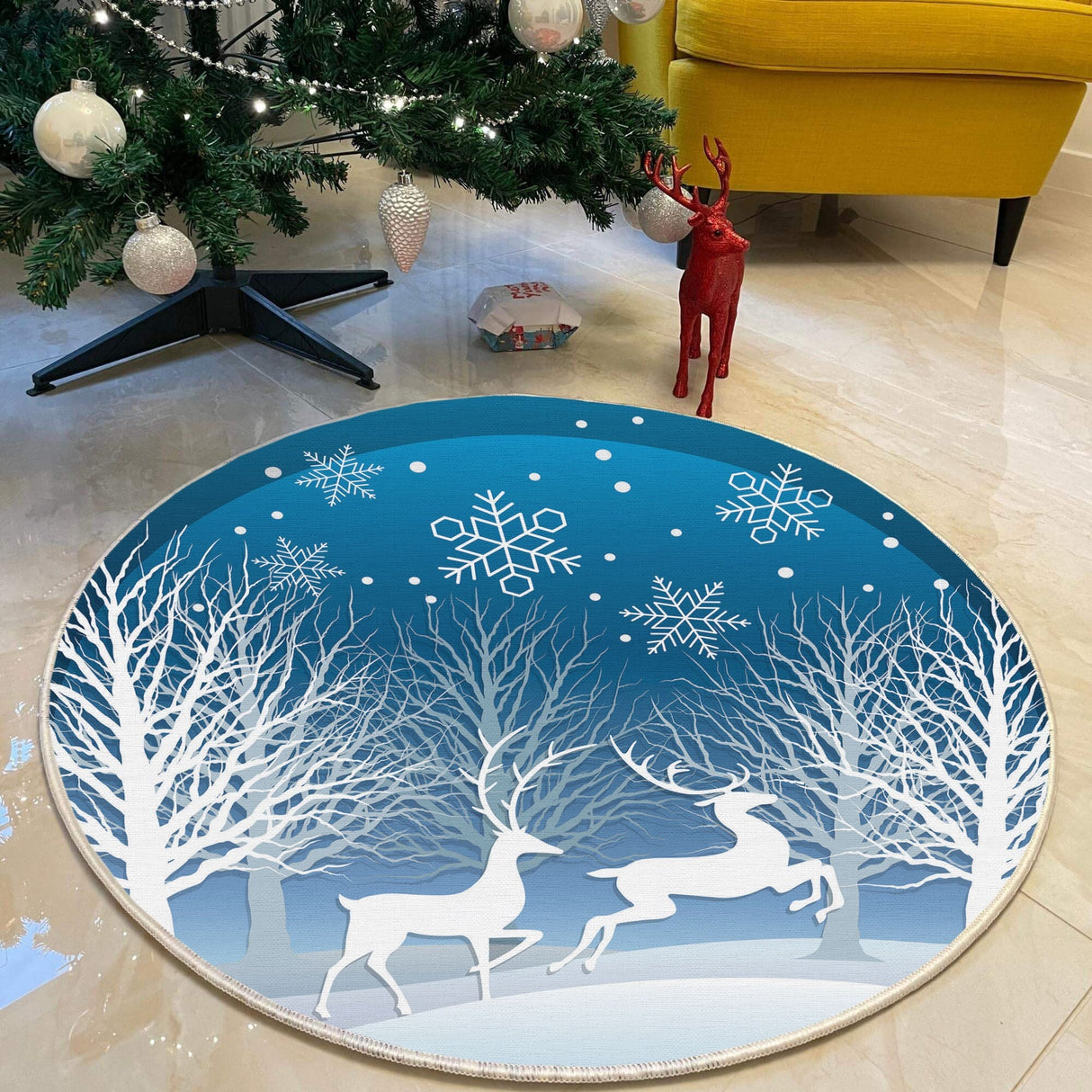 Covor Woopamuk450, Albastru - Alb, Diverse dimensiuni - Ø120x5 cm | SKU: 633HFT1482 | Covor Woopamuk450, Albastru - Alb, varianta Ø120x5 cm, produs pentru amenajarea locuinței, disponibil online în România la CasaMob