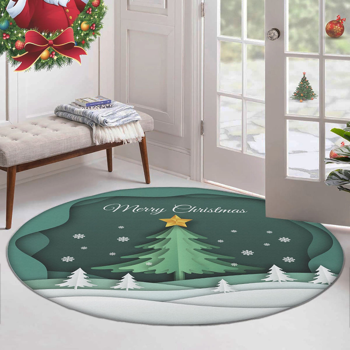 Covor Woopamuk465, Verde - Alb, Diverse dimensiuni - Ø90x5 cm | SKU: 633HFT1646 | Covor Woopamuk465, Verde - Alb, varianta Ø90x5 cm, produs pentru amenajarea locuinței, disponibil online în România la CasaMob