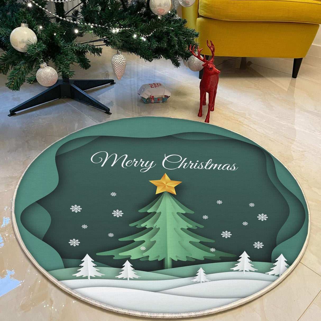 Covor Woopamuk465, Verde - Alb, Diverse dimensiuni - Ø130x5 cm | SKU: 633HFT1650 | Covor Woopamuk465, Verde - Alb, varianta Ø130x5 cm, produs pentru amenajarea locuinței, disponibil online în România la CasaMob