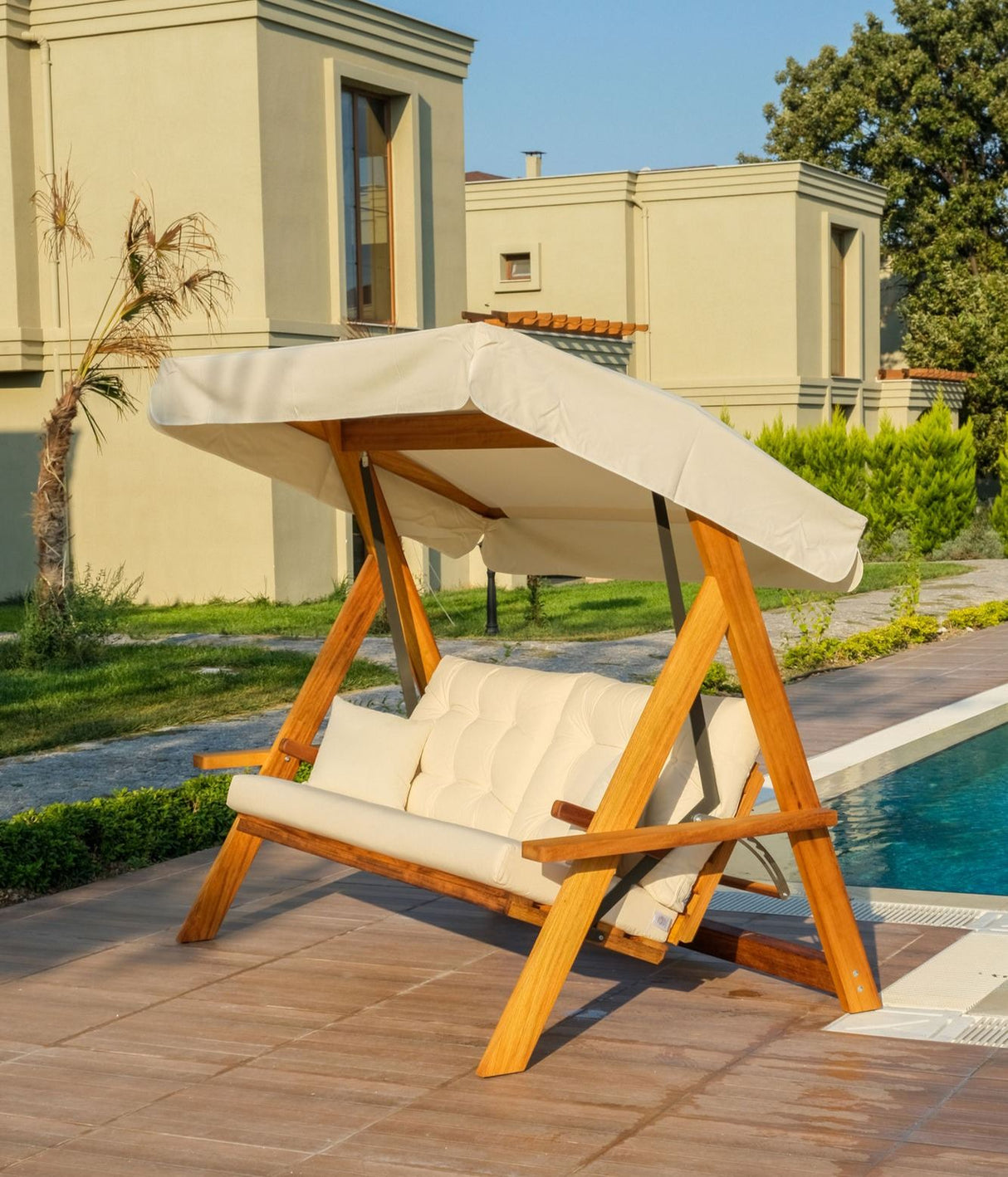 Balansoar de grădină Lyon 2400, Bej, 175x60x190 cm