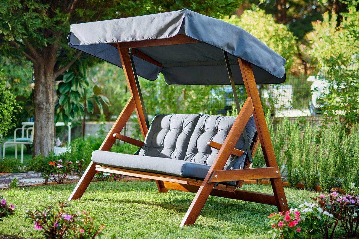 Balansoar de grădină Helen 2000, Diverse culori, 148x58x180 cm - Natur - Antracit | SKU: 675SWG1110 | Balansoar de grădină Helen 2000, 148x58x180 cm, varianta Natur - Antracit, produs pentru amenajarea locuinței, disponibil online în România la CasaMob