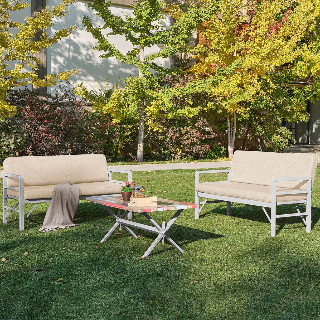 Set de grădină Pandora (2-2-S), Diverse culori, 139x75x52 cm - Alb - Crem | SKU: 679HVN1188 | Set de grădină Pandora (2-2-S), 139x75x52 cm, varianta Alb - Crem, produs pentru amenajarea locuinței, disponibil online în România la CasaMob