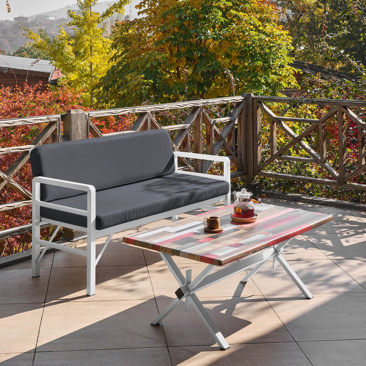 Set de grădină Pandora (2-2-S), Diverse culori, 139x75x52 cm - Alb - Antracit | SKU: 679HVN1190 | Set de grădină Pandora (2-2-S), 139x75x52 cm, varianta Alb - Antracit, produs pentru amenajarea locuinței, disponibil online în România la CasaMob