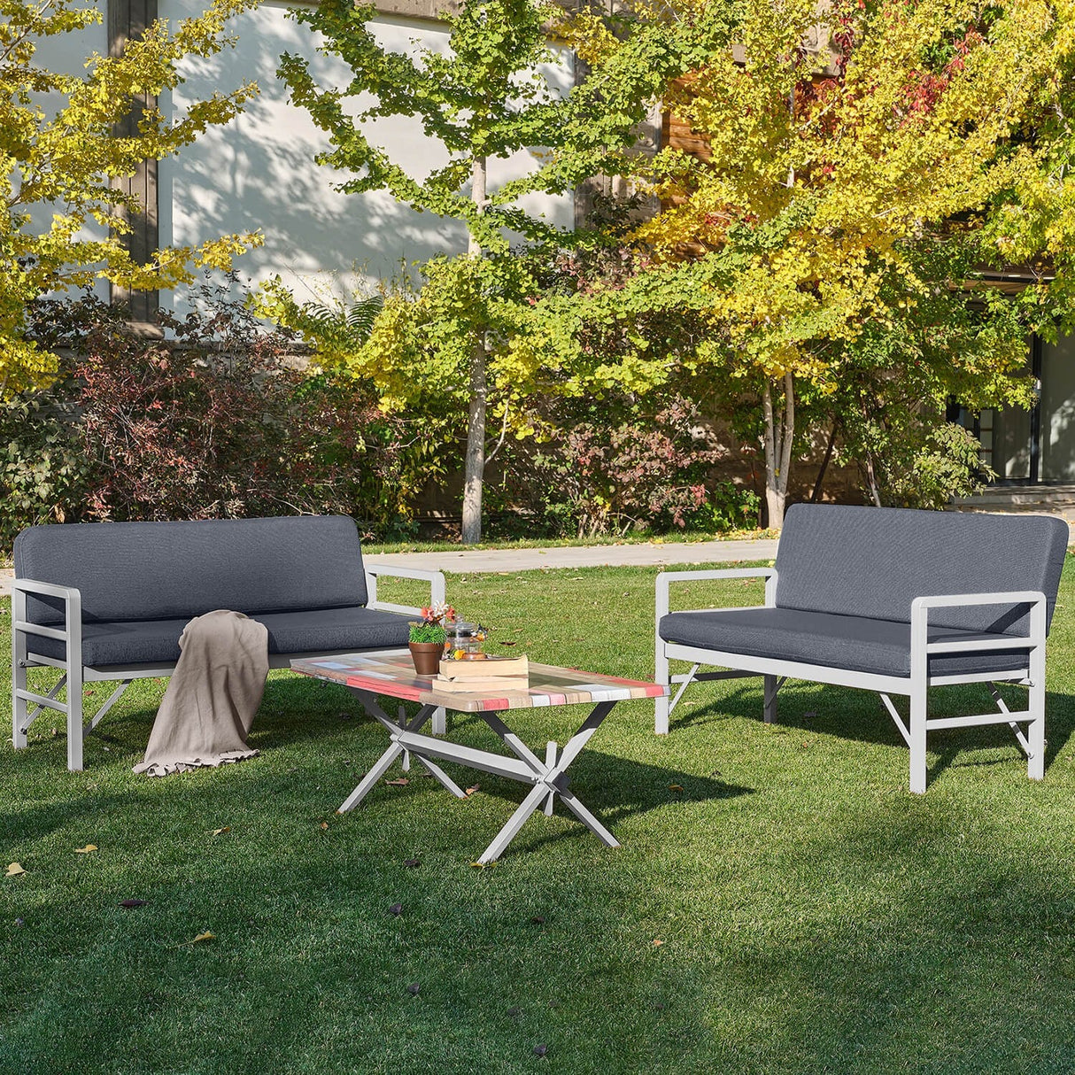 Set de grădină Pandora (2-2-S), Diverse culori, 139x75x52 cm - Alb - Antracit | SKU: 679HVN1190 | Set de grădină Pandora (2-2-S), 139x75x52 cm, varianta Alb - Antracit, produs pentru amenajarea locuinței, disponibil online în România la CasaMob