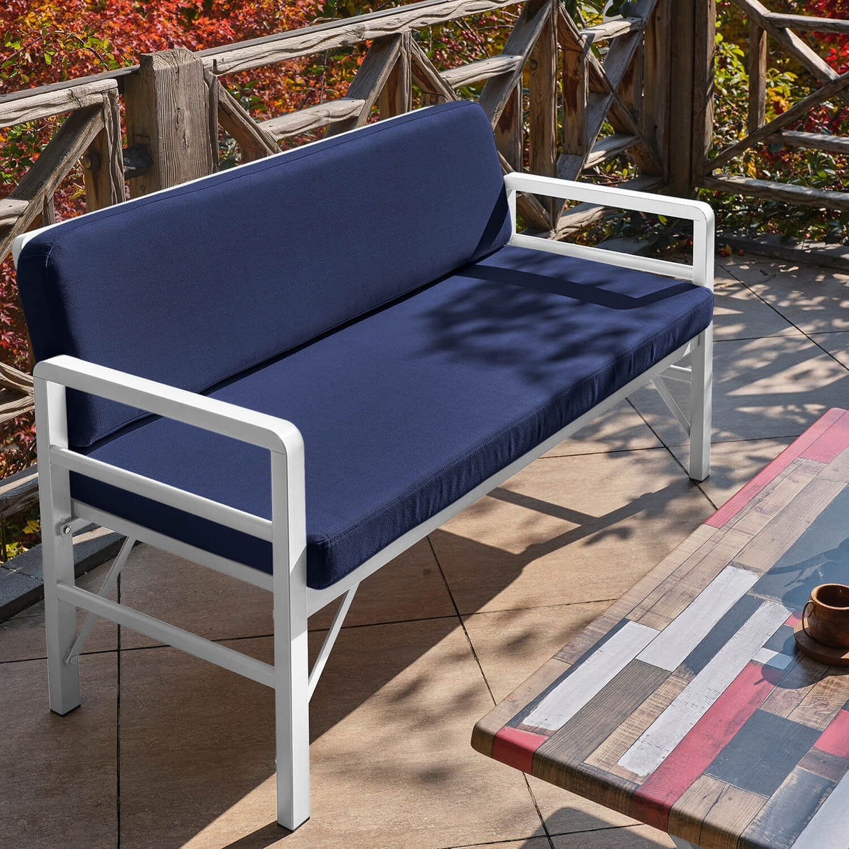 Set de grădină Pandora (2-2-S), Diverse culori, 139x75x52 cm - Alb - Albastru închis | SKU: 679HVN1191 | Set de grădină Pandora (2-2-S), 139x75x52 cm, varianta Alb - Albastru închis, produs pentru amenajarea locuinței, disponibil online în România la CasaMob