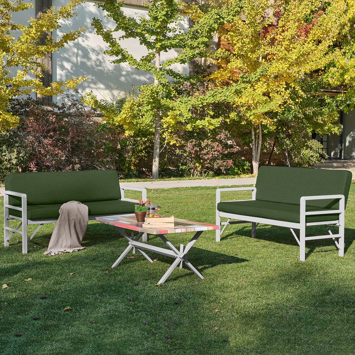 Alb - Verde | SKU: 679HVN1193 | Set de grădină Pandora (2-2-S), 139x75x52 cm, varianta Alb - Verde, produs pentru amenajarea locuinței, disponibil online în România la CasaMob