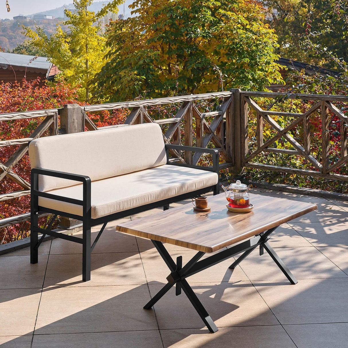 Set de grădină Pandora (2-2-S), Diverse culori, 139x75x52 cm - Negru - Crem | SKU: 679HVN1194 | Set de grădină Pandora (2-2-S), 139x75x52 cm, varianta Negru - Crem, produs pentru amenajarea locuinței, disponibil online în România la CasaMob