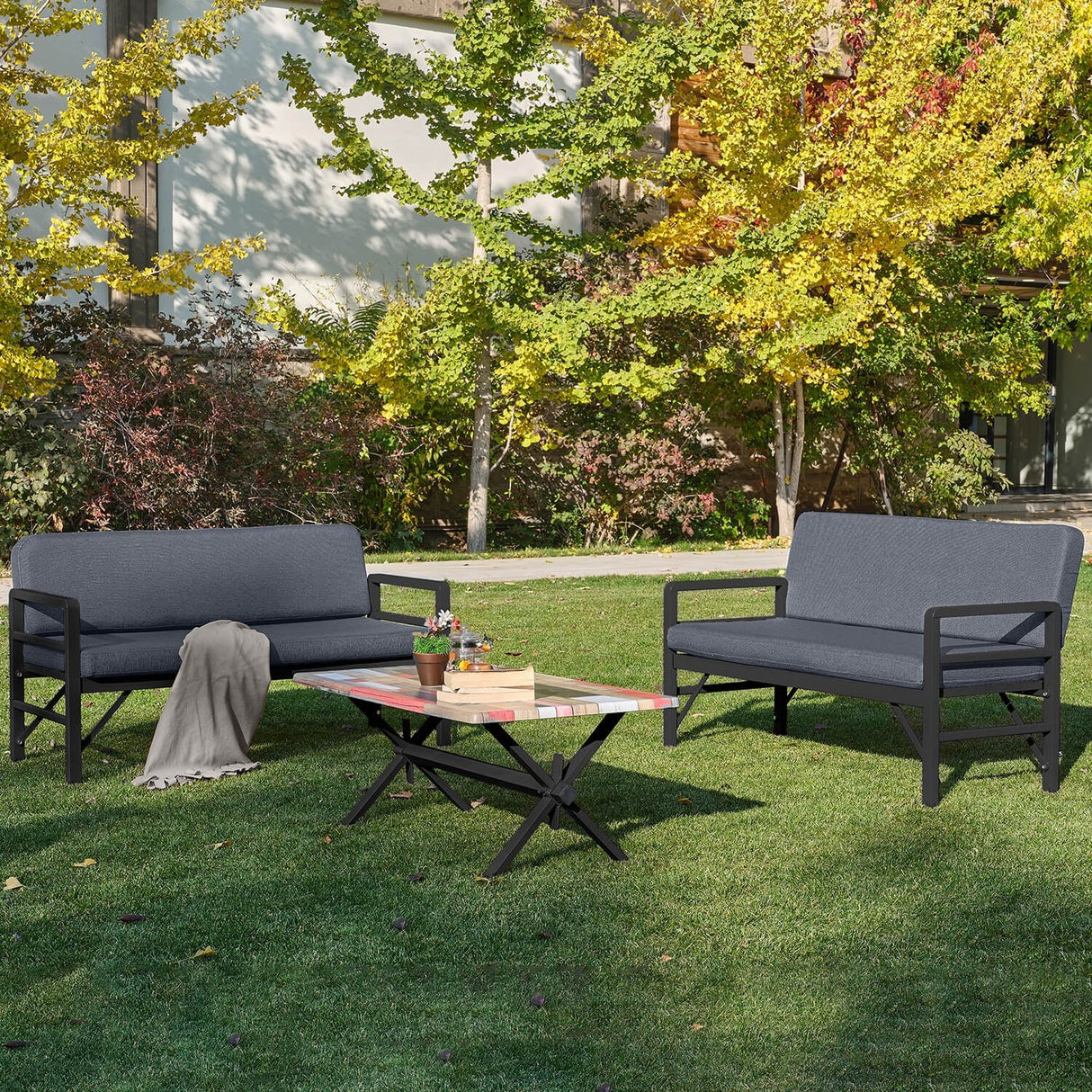 Set de grădină Pandora (2-2-S), Diverse culori, 139x75x52 cm - Negru - Antracit | SKU: 679HVN1197 | Set de grădină Pandora (2-2-S), 139x75x52 cm, varianta Negru - Antracit, produs pentru amenajarea locuinței, disponibil online în România la CasaMob