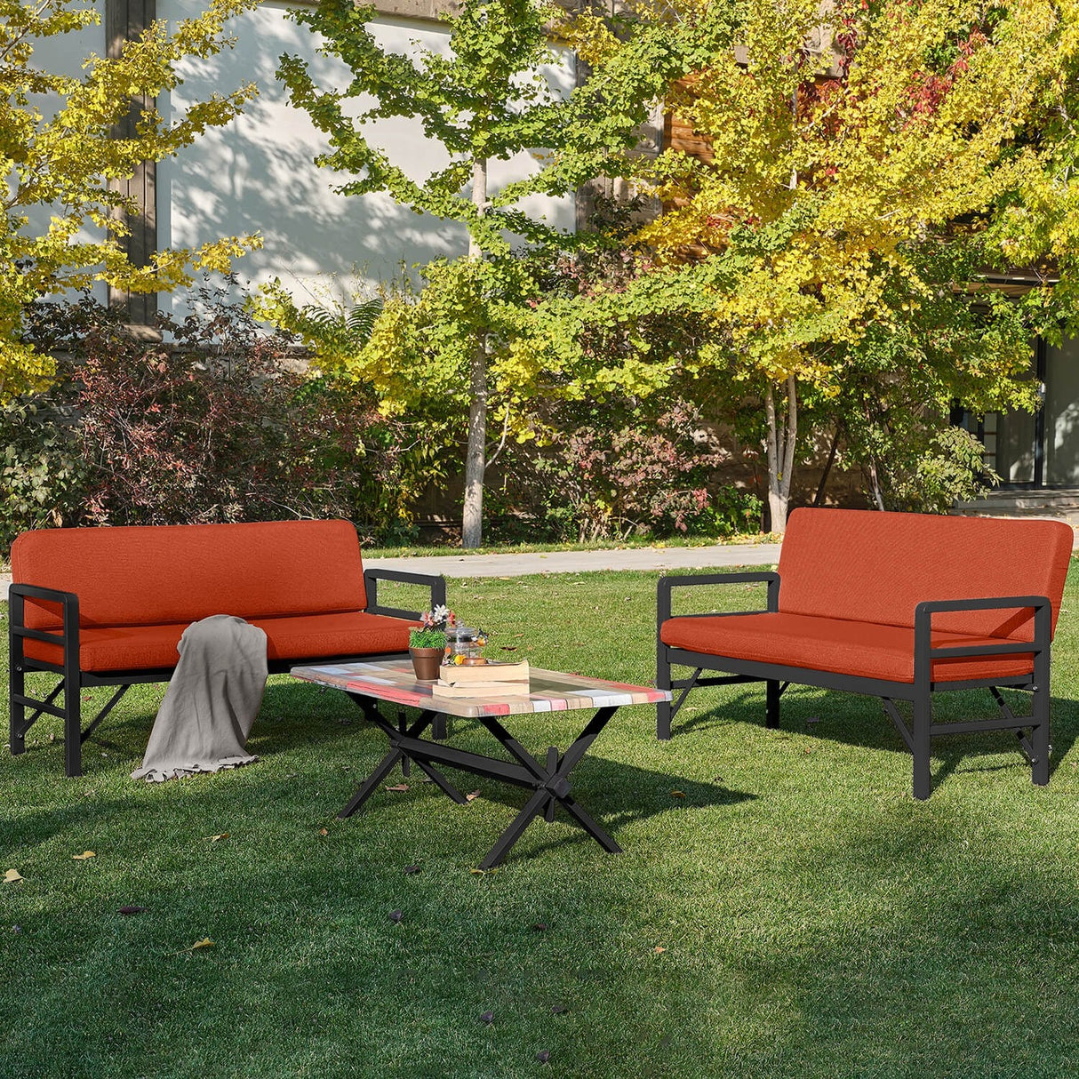 Set de grădină Pandora (2-2-S), Diverse culori, 139x75x52 cm - Negru - Roșu cărămiziu | SKU: 679HVN1198 | Set de grădină Pandora (2-2-S), 139x75x52 cm, varianta Negru - Roșu cărămiziu, produs pentru amenajarea locuinței, disponibil online în România la CasaMob