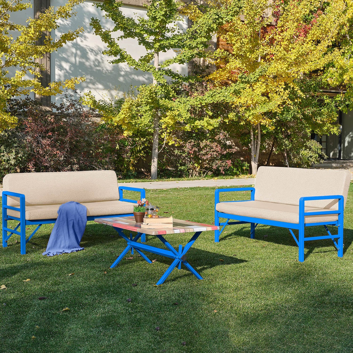Set de grădină Pandora (2-2-S), Diverse culori, 139x75x52 cm - Albastru - Crem | SKU: 679HVN1205 | Set de grădină Pandora (2-2-S), 139x75x52 cm, varianta Albastru - Crem, produs pentru amenajarea locuinței, disponibil online în România la CasaMob