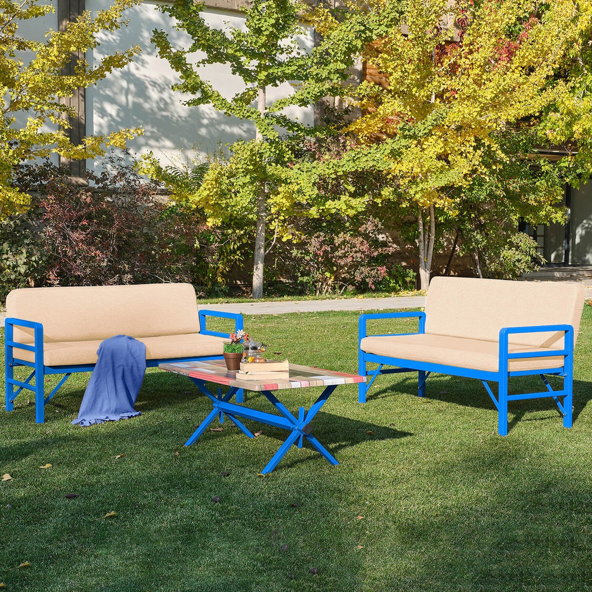 Set de grădină Pandora (2-2-S), Diverse culori, 139x75x52 cm - Albastru - Bej | SKU: 679HVN1206 | Set de grădină Pandora (2-2-S), 139x75x52 cm, varianta Albastru - Bej, produs pentru amenajarea locuinței, disponibil online în România la CasaMob