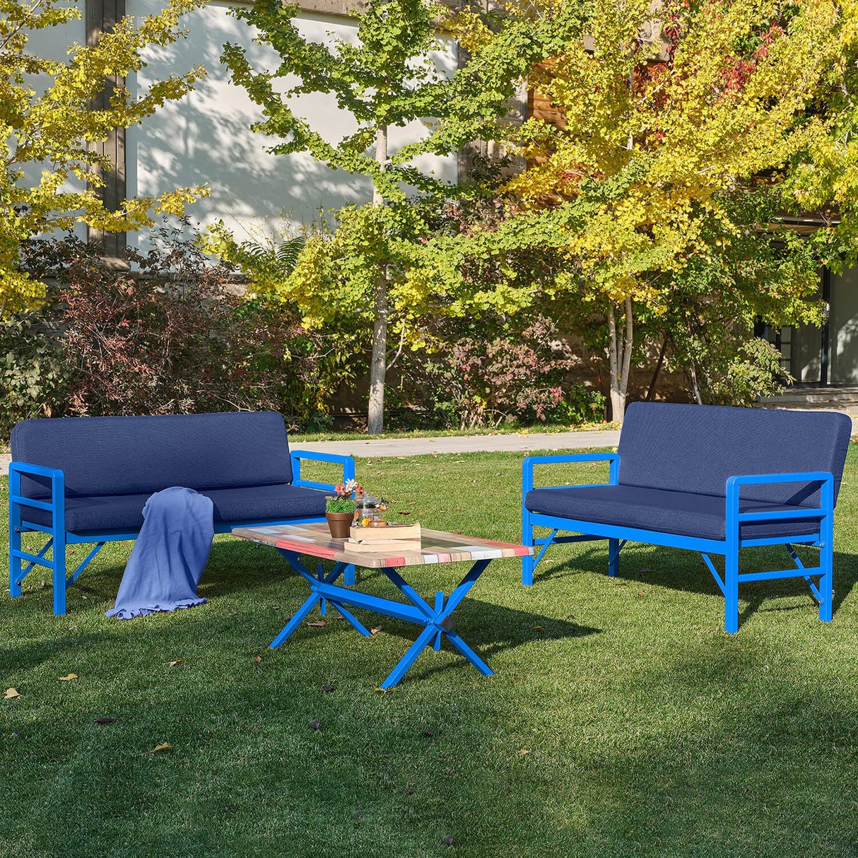 Set de grădină Pandora (2-2-S), Diverse culori, 139x75x52 cm - Albastru - Albastru închis | SKU: 679HVN1207 | Set de grădină Pandora (2-2-S), 139x75x52 cm, varianta Albastru - Albastru închis, produs pentru amenajarea locuinței, disponibil online în România la CasaMob
