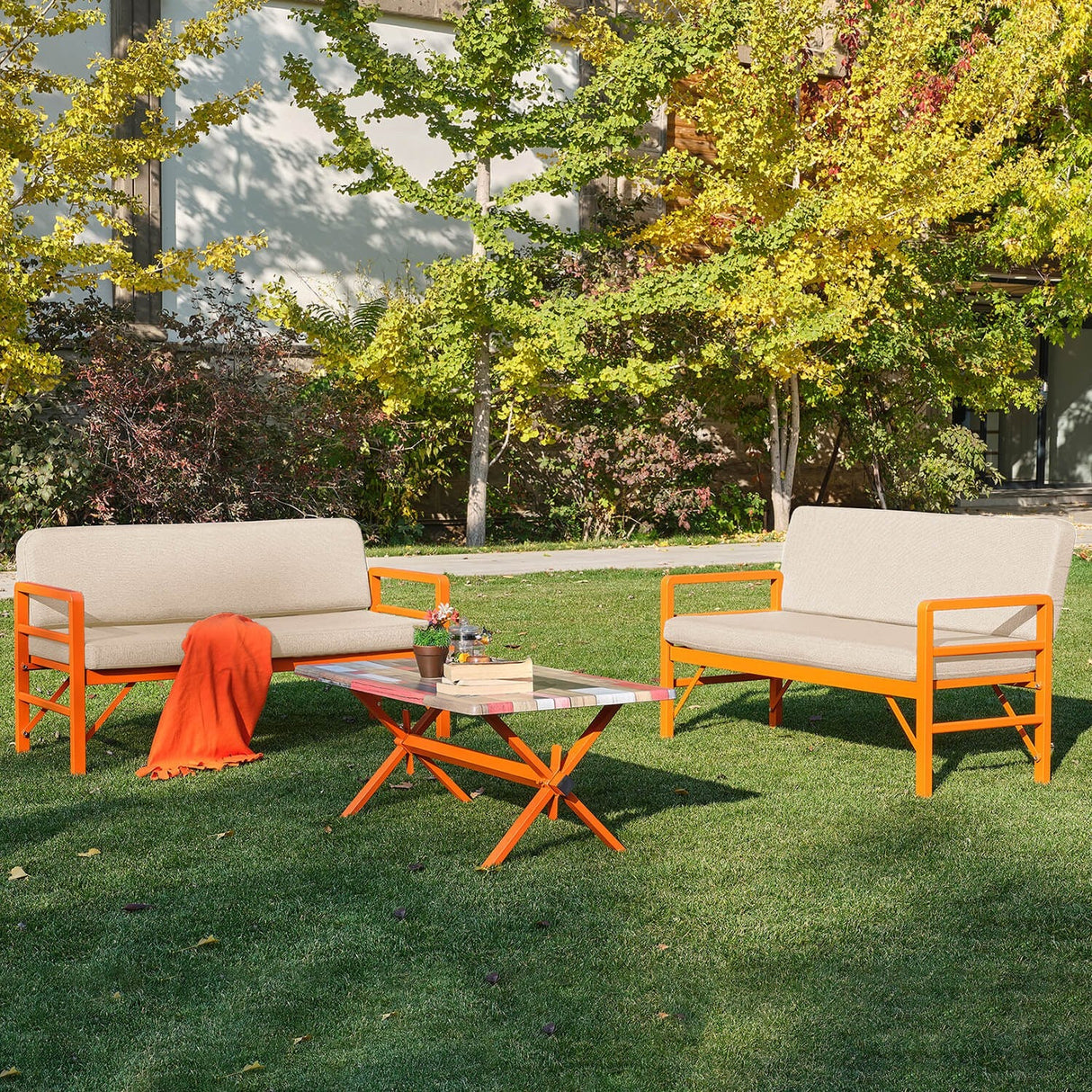 Set de grădină Pandora (2-2-S), Diverse culori, 139x75x52 cm - Portocaliu - Crem | SKU: 679HVN1208 | Set de grădină Pandora (2-2-S), 139x75x52 cm, varianta Portocaliu - Crem, produs pentru amenajarea locuinței, disponibil online în România la CasaMob
