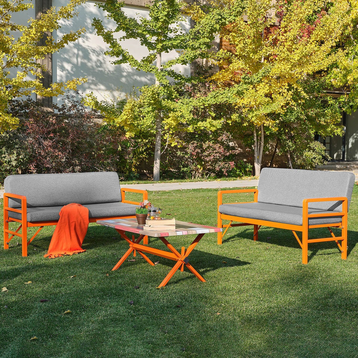 Set de grădină Pandora (2-2-S), Diverse culori, 139x75x52 cm - Portocaliu - Gri | SKU: 679HVN1210 | Set de grădină Pandora (2-2-S), 139x75x52 cm, varianta Portocaliu - Gri, produs pentru amenajarea locuinței, disponibil online în România la CasaMob