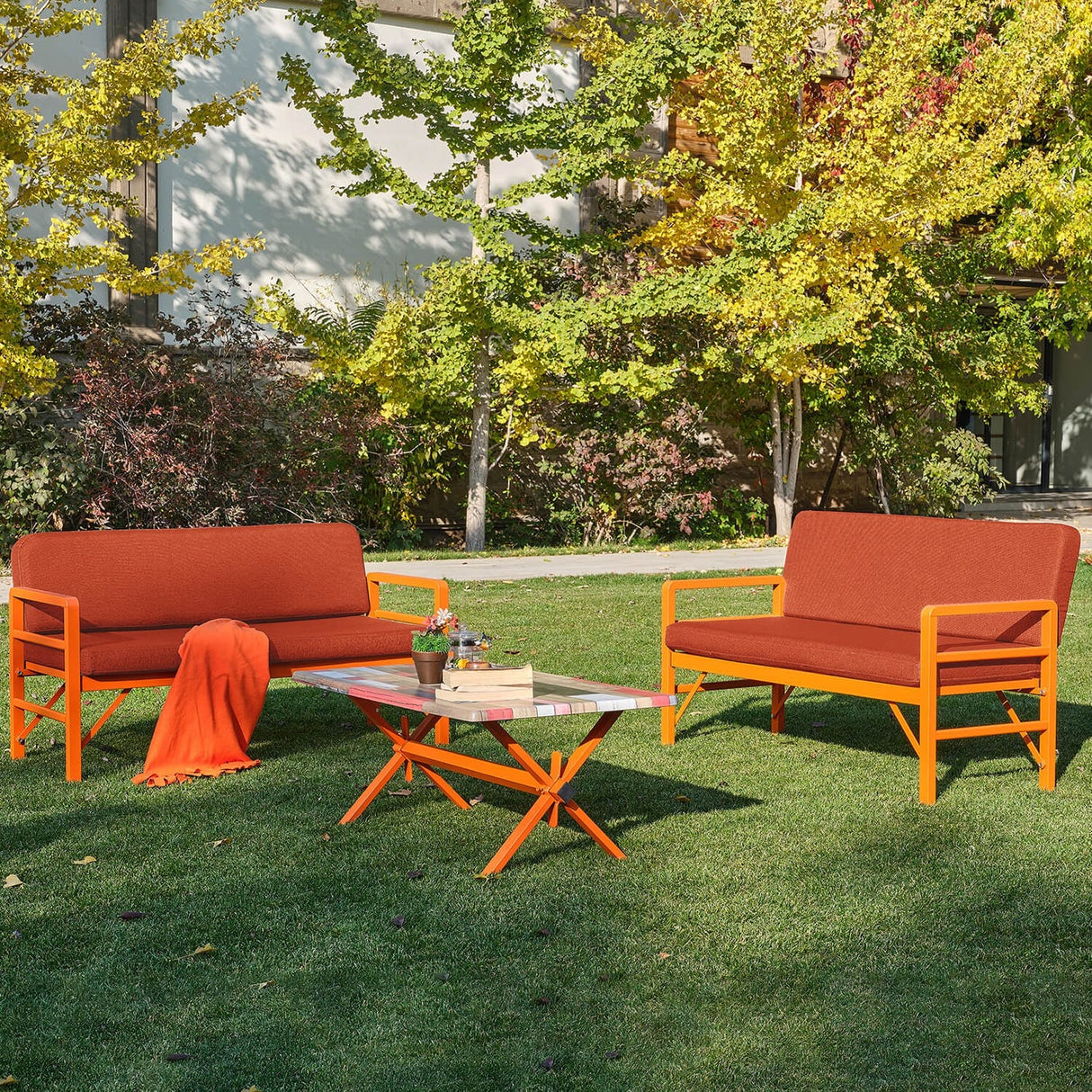 Set de grădină Pandora (2-2-S), Diverse culori, 139x75x52 cm - Portocaliu - Roșu cărămiziu | SKU: 679HVN1211 | Set de grădină Pandora (2-2-S), 139x75x52 cm, varianta Portocaliu - Roșu cărămiziu, produs pentru amenajarea locuinței, disponibil online în România la CasaMob