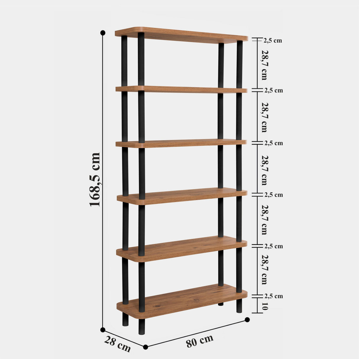 Bibliotecă Gala, Diverse culori, 80x28x169 cm - Negru - Pin atlantic | SKU: 688DRA1207 | Bibliotecă Gala, 80x28x169 cm, varianta Negru - Pin atlantic, produs pentru amenajarea locuinței, disponibil online în România la CasaMob