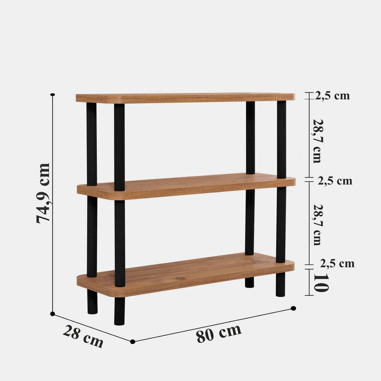 Bibliotecă Step, Diverse culori, 80x28x75 cm - Negru - Pin atlantic | SKU: 688DRA1210 | Bibliotecă Step, 80x28x75 cm, varianta Negru - Pin atlantic, produs pentru amenajarea locuinței, disponibil online în România la CasaMob