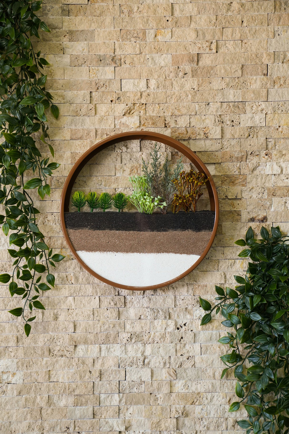 Decorațiune de perete din metal Ninebark, Negru - Maro - Alb - Verde, 30x30x5 cm