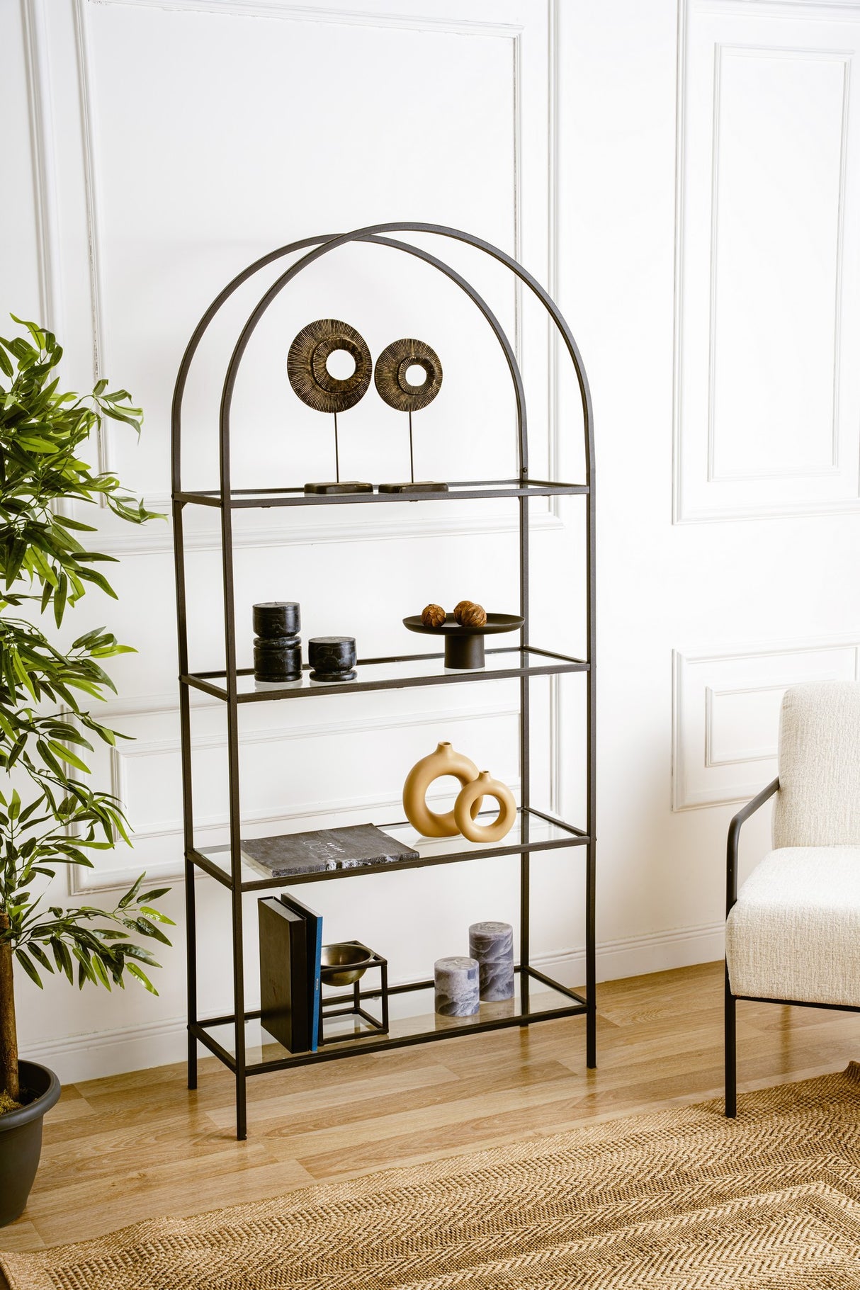 Bibliotecă Mona Glass, Negru, 80x30x175 cm
